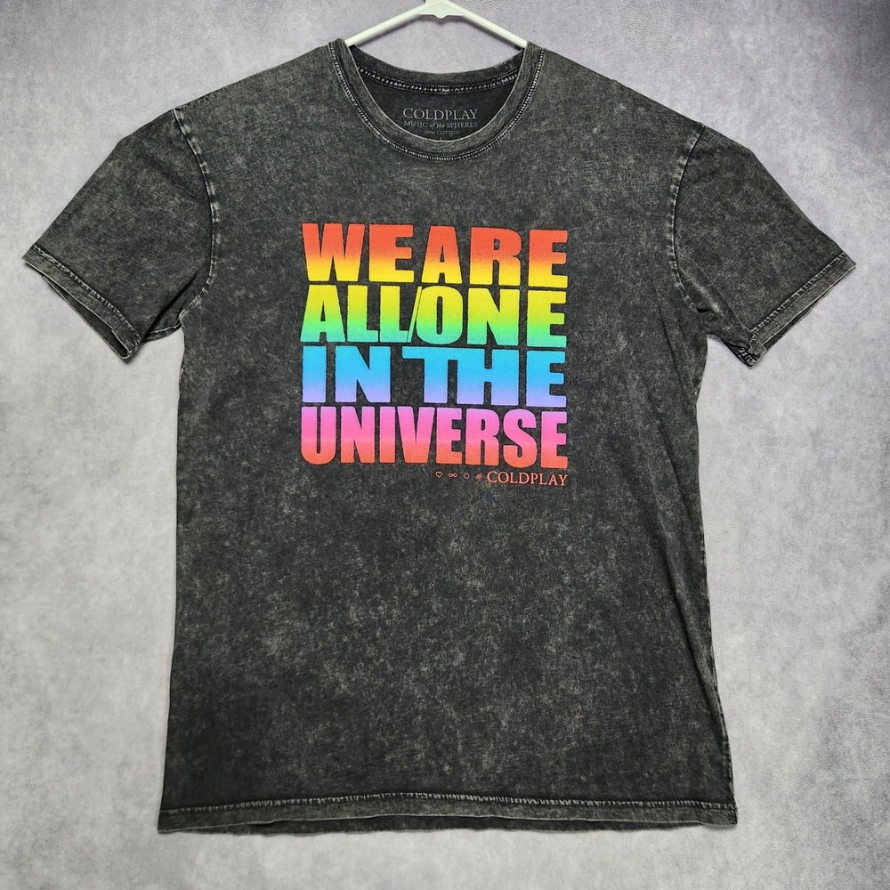 Coldplay Music of the Spheres 2023 World Tour T Shirt Mens L Acid Wash Rainbow